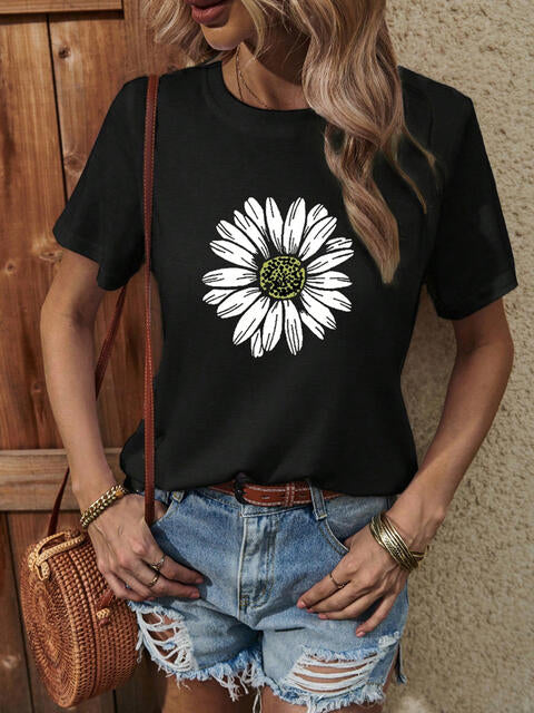 Sunflower Graphic Round Neck T-Shirt Women's T-Shirts - Tophatter Daily Deals