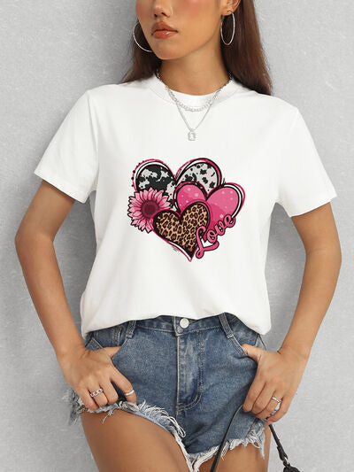 Heart Round Neck Short Sleeve T-Shirt Women's T-Shirts - Tophatter Daily Deals