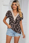 Floral V-Neck Short Sleeve T-Shirt Women's T-Shirts - Tophatter Daily Deals