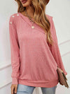 Asymmetrical Round Neck Buttoned Dropped Shoulder Tee Dusty Pink Women's T-Shirts - Tophatter Daily Deals