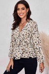 Printed Tie Front Plunge Peplum Blouse White Blouses - Tophatter Daily Deals