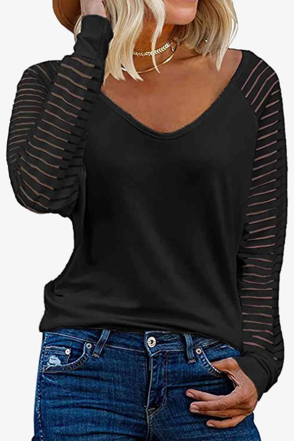 V-Neck Long Raglan Sleeve Top - Tophatter Deals