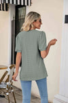 Eyelet Puff Sleeve V-Neck Top Blouses - Tophatter Daily Deals