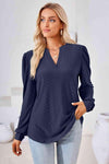 V-Neck Puff Sleeve Blouse Blouses - Tophatter Daily Deals