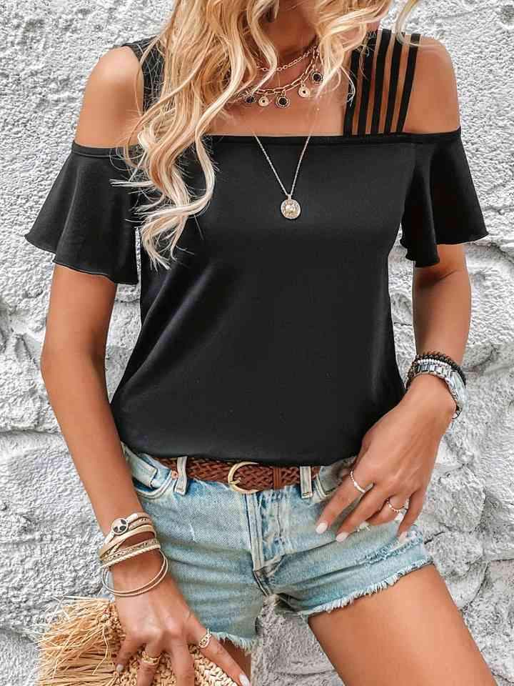 Strappy Cold-Shoulder Top Blouses - Tophatter Daily Deals