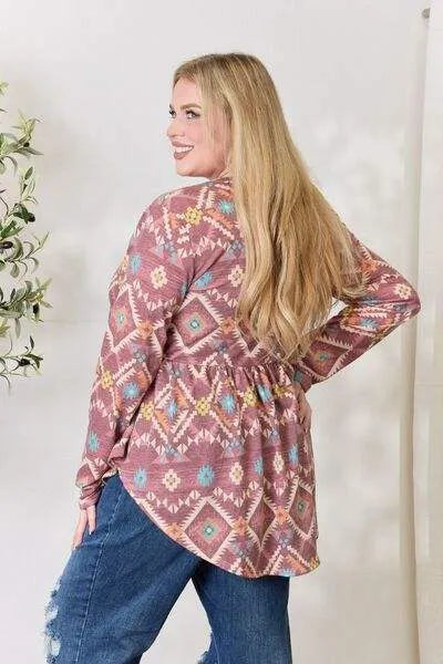 Heimish Full Size Geometric V-Neck Babydoll Top Blouses - Tophatter Daily Deals