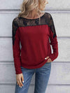 Lace Long Sleeve Round Neck Tee Women's T-Shirts - Tophatter Daily Deals