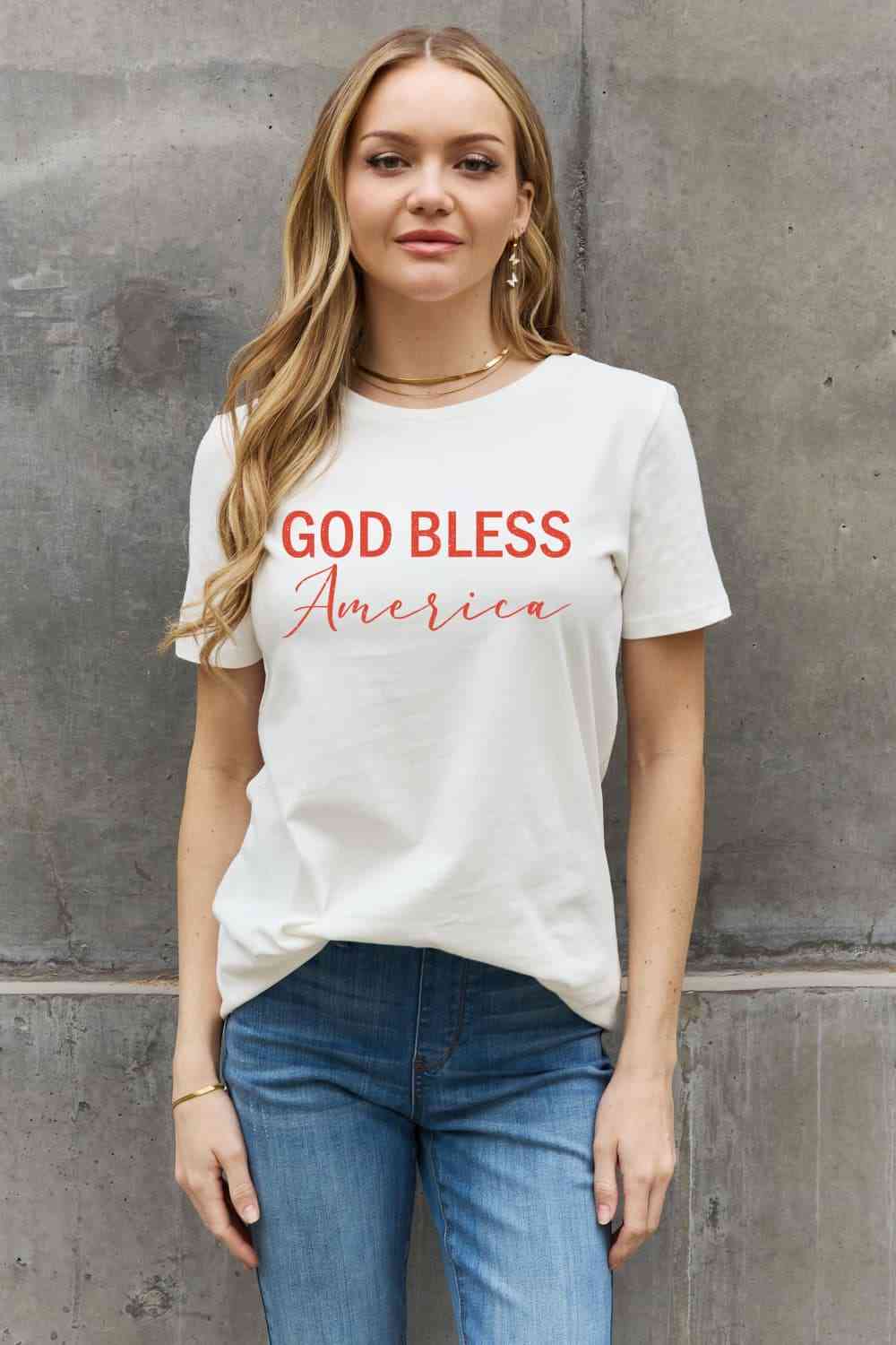 Simply Love GOD BLESS AMERICA Graphic Cotton Tee Women's T-Shirts - Tophatter Daily Deals