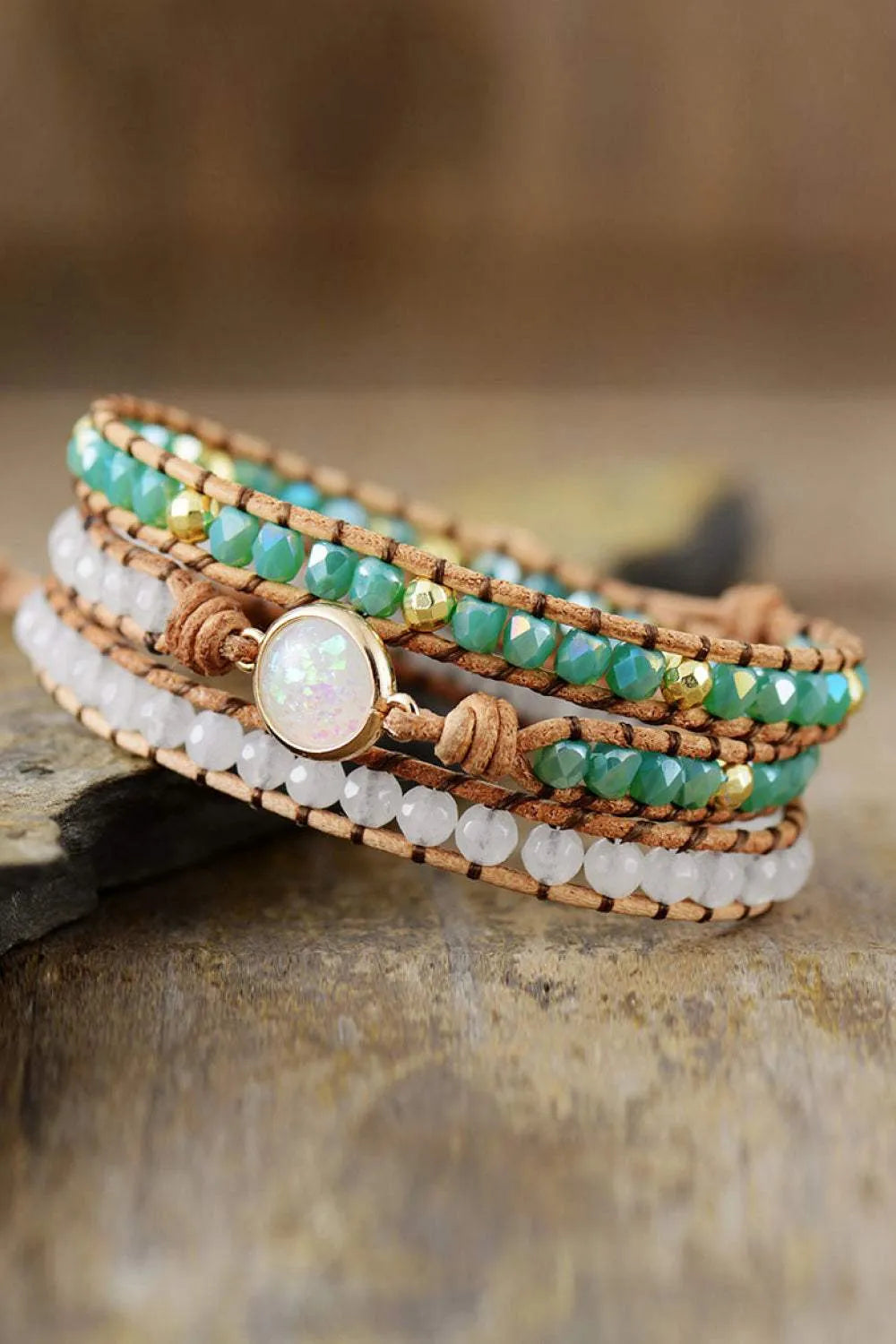 Crystal & Opal Triple-Layered Beaded Bracelet Bracelets - Tophatter Daily Deals