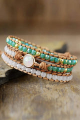 Crystal & Opal Triple-Layered Beaded Bracelet Bracelets - Tophatter Daily Deals