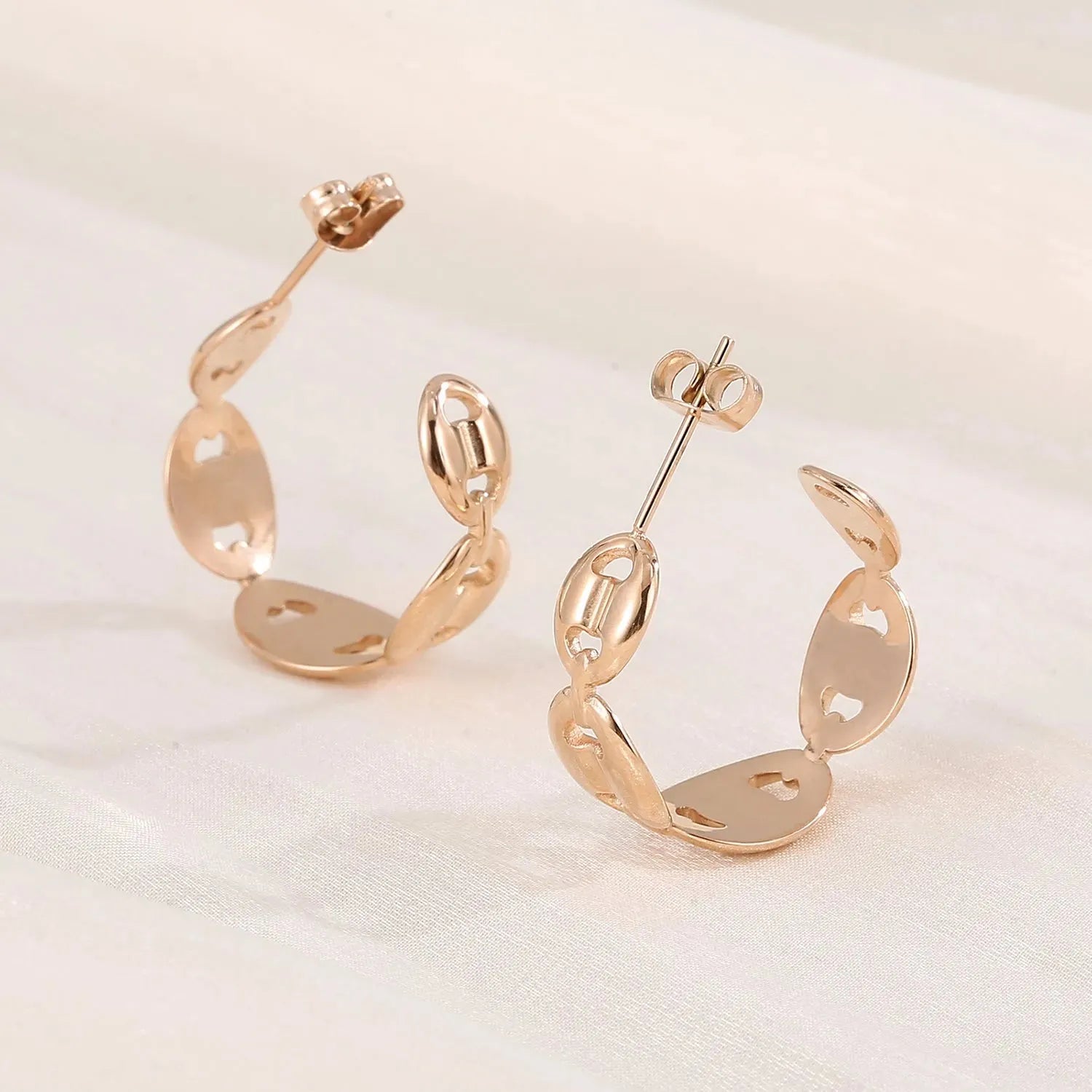 Stainless Steel C-Hoop Earrings style B Rose Gold One Size Earrings - Tophatter Daily Deals