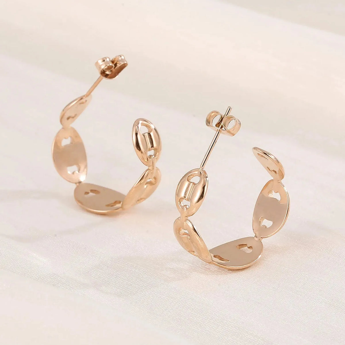 Stainless Steel C-Hoop Earrings style B Rose Gold One Size Earrings - Tophatter Daily Deals
