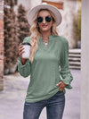 Double Take Eyelet Notched Neck Flounce Sleeve Blouse Blouses - Tophatter Daily Deals