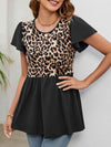 Leopard Round Neck Flutter Sleeve Babydoll Blouse Blouses - Tophatter Daily Deals