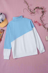 Contrast Zip-Up Collared Neck Dropped Shoulder Blouse Blouses - Tophatter Daily Deals