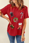 Sequin Christmas Element Short Sleeve T-Shirt Women's T-Shirts - Tophatter Daily Deals