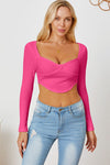 Ribbed Long Sleeve T-Shirt Hot Pink Women's T-Shirts - Tophatter Daily Deals