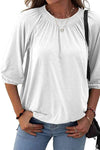 Gathered Detail Round Neck T-Shirt White Women's T-Shirts - Tophatter Daily Deals