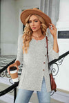 Buttoned Long Sleeve Slit Top Light Gray Blouses - Tophatter Daily Deals