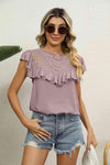 Spliced Lace Ruffled Blouse Lilac Blouses - Tophatter Daily Deals