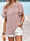 Eyelet Round Neck Puff Sleeve Blouse Blush Pink Blouses - Tophatter Daily Deals