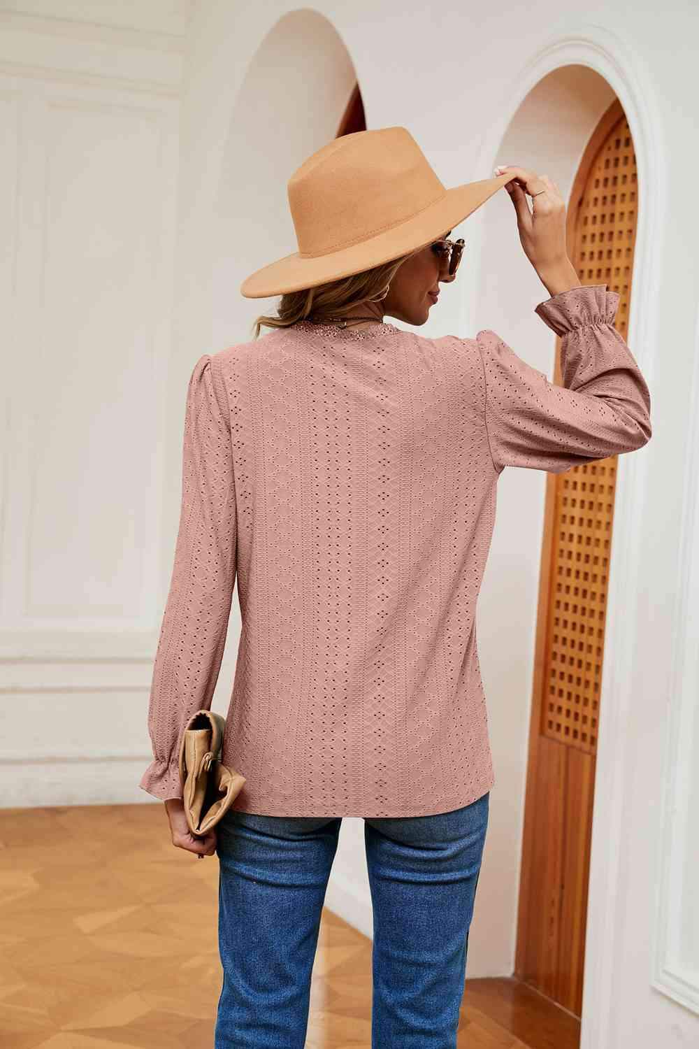 V-Neck Flounce Sleeve Blouse Blouses - Tophatter Daily Deals