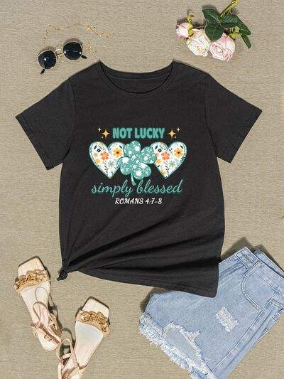 NOT LUCKY SIMPLY BLESSED Round Neck T-Shirt Women's T-Shirts - Tophatter Daily Deals