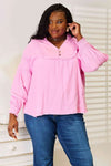 Double Take Exposed Seam Buttoned Notched Neck Blouse Fuchsia Pink Blouses - Tophatter Daily Deals