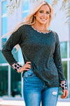 Leopard Round Neck Ribbed Top Blouses - Tophatter Daily Deals