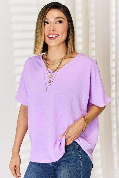 Zenana Texture Short Sleeve T-Shirt Blouses - Tophatter Daily Deals