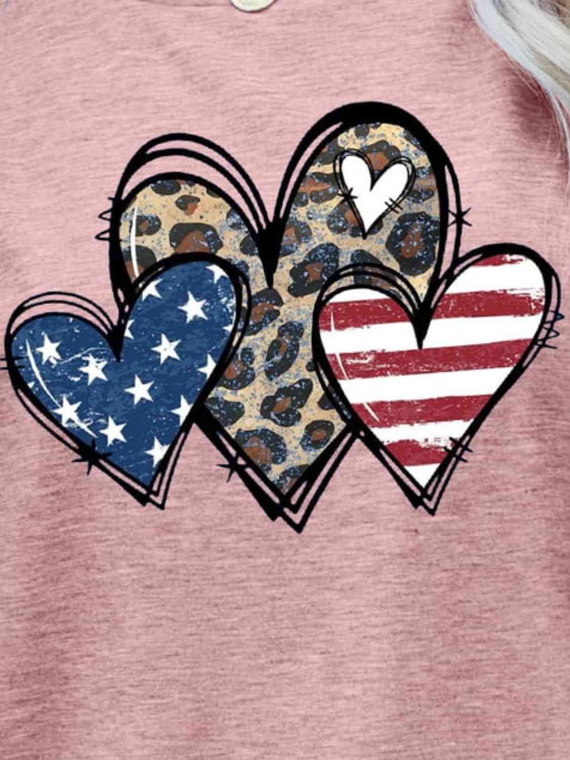 US Flag Leopard Heart Graphic Tee Women's T-Shirts - Tophatter Daily Deals