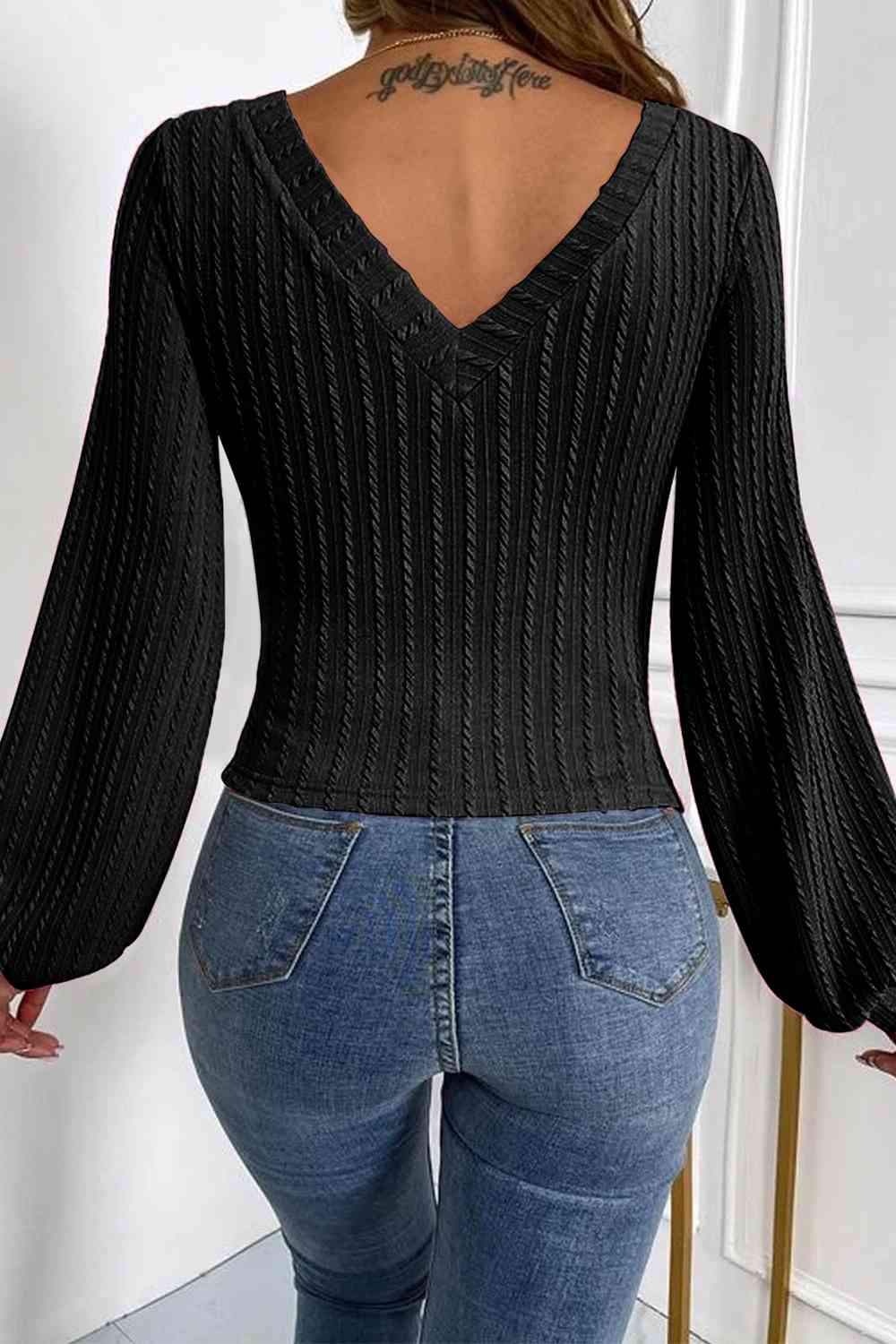 V-Neck Long Sleeve Knit Top Blouses - Tophatter Daily Deals