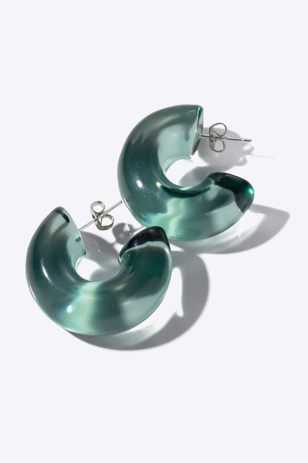 Resin C-Hoop Earrings Green One Size Earrings - Tophatter Daily Deals