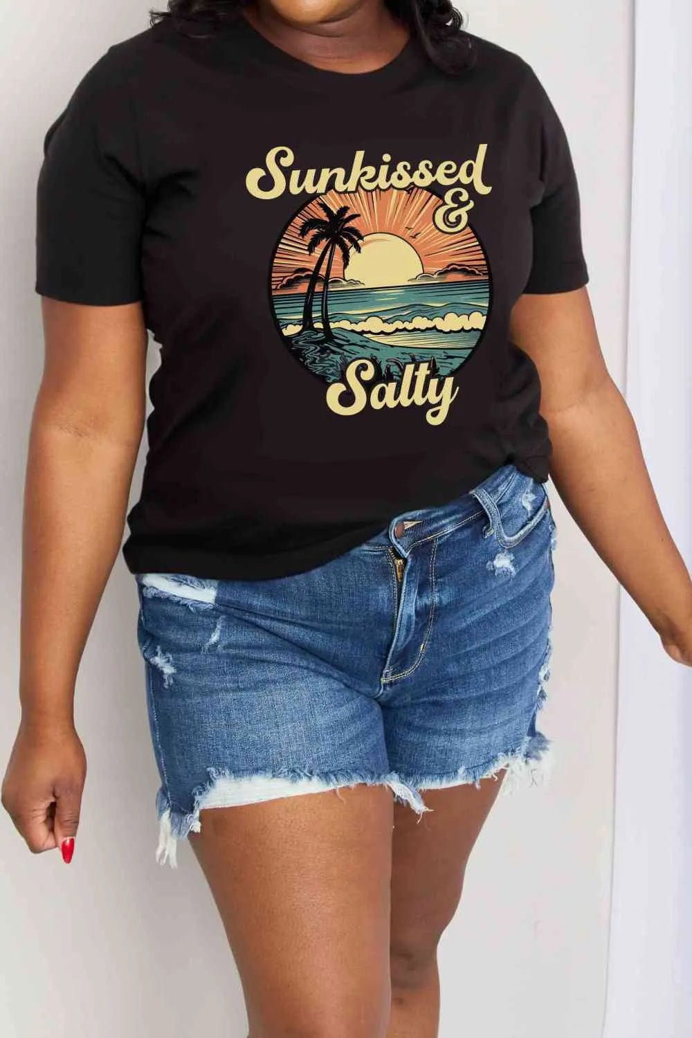 Simply Love Full Size SUNKISSED & SALTY Graphic Cotton T-Shirt Women's T-Shirts - Tophatter Daily Deals