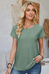 Eyelet Round Neck Rolled Short Sleeve T-Shirt Sage Women's T-Shirts - Tophatter Daily Deals