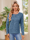 Buttoned Round Neck Long Sleeve T-Shirt Women's T-Shirts - Tophatter Daily Deals