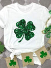 Lucky Clover Sequin Round Neck T-Shirt White Women's T-Shirts - Tophatter Daily Deals