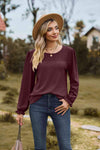 Round Neck Puff Sleeve Blouse Blouses - Tophatter Daily Deals