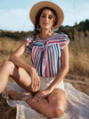 Striped Flutter Sleeve Tied Blouse Blouses - Tophatter Daily Deals