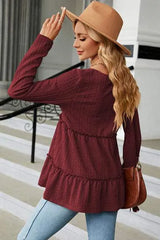 Frill V-Neck Long Sleeve T-Shirt Women's T-Shirts - Tophatter Daily Deals