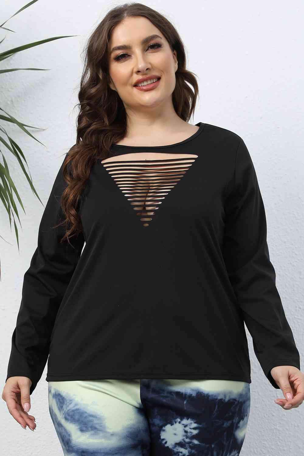 Plus Size Cutout Front Long Sleeve T-Shirt Women's T-Shirts - Tophatter Daily Deals