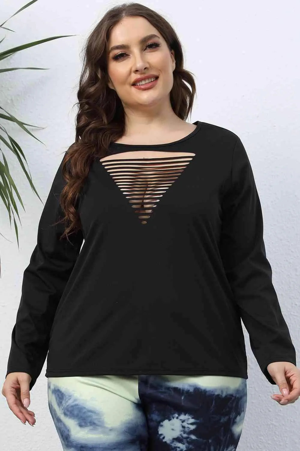 Plus Size Cutout Front Long Sleeve T-Shirt Women's T-Shirts - Tophatter Daily Deals