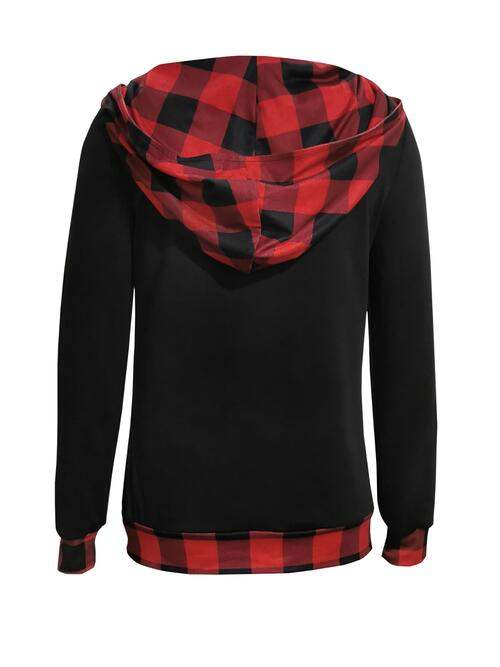 Plaid Long Sleeve Hooded Blouse Blouses - Tophatter Daily Deals