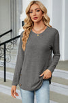 Decorative Button Round Neck T-Shirt Charcoal Women's T-Shirts - Tophatter Daily Deals