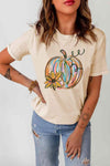 Pumpkin Graphic Round Neck T-Shirt Sand Women's T-Shirts - Tophatter Daily Deals