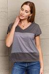 Striped V-Neck Short Sleeve T-Shirt Women's T-Shirts - Tophatter Daily Deals