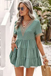 Contrast Short Sleeve Tiered Blouse Sage Blouses - Tophatter Daily Deals