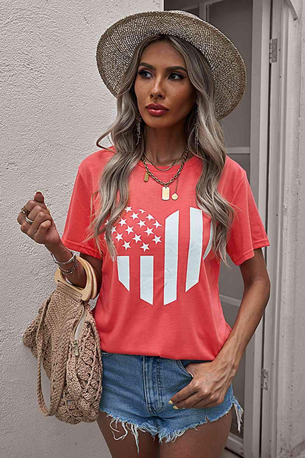 Stars and Stripes Graphic Tee Shirt Women's T-Shirts - Tophatter Daily Deals