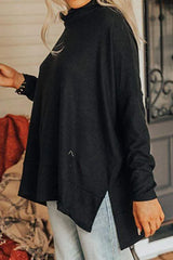 Cowl Neck Long Sleeve Slit Blouse Blouses - Tophatter Daily Deals