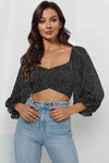 Printed Long Flounce Sleeve Cropped Blouse Black Blouses - Tophatter Daily Deals